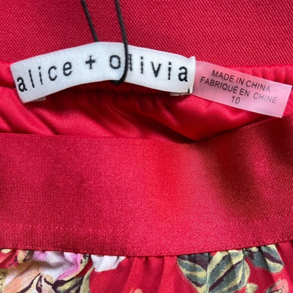 Alice and Olivia Floral Pleated Red Skirt. NWT 10